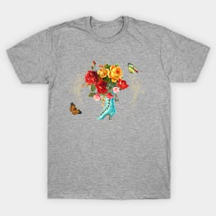 Romantic Victorian Boot Roses Butterflies French Frame T-Shirt